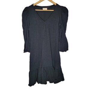Nation LTD Medium Black‎ V-Neck Puff Shoulder Midi Dress Women's M